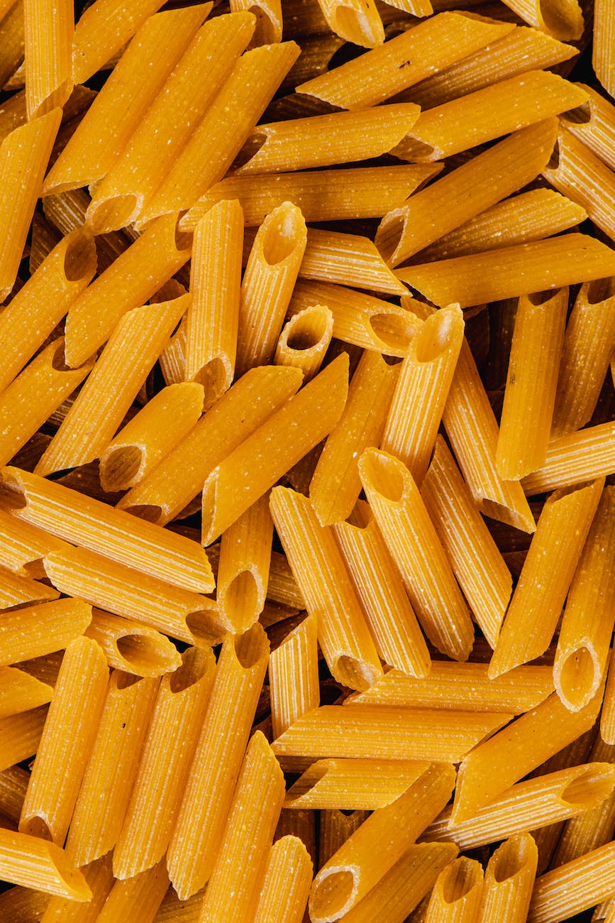 close up photograph of penne pasta