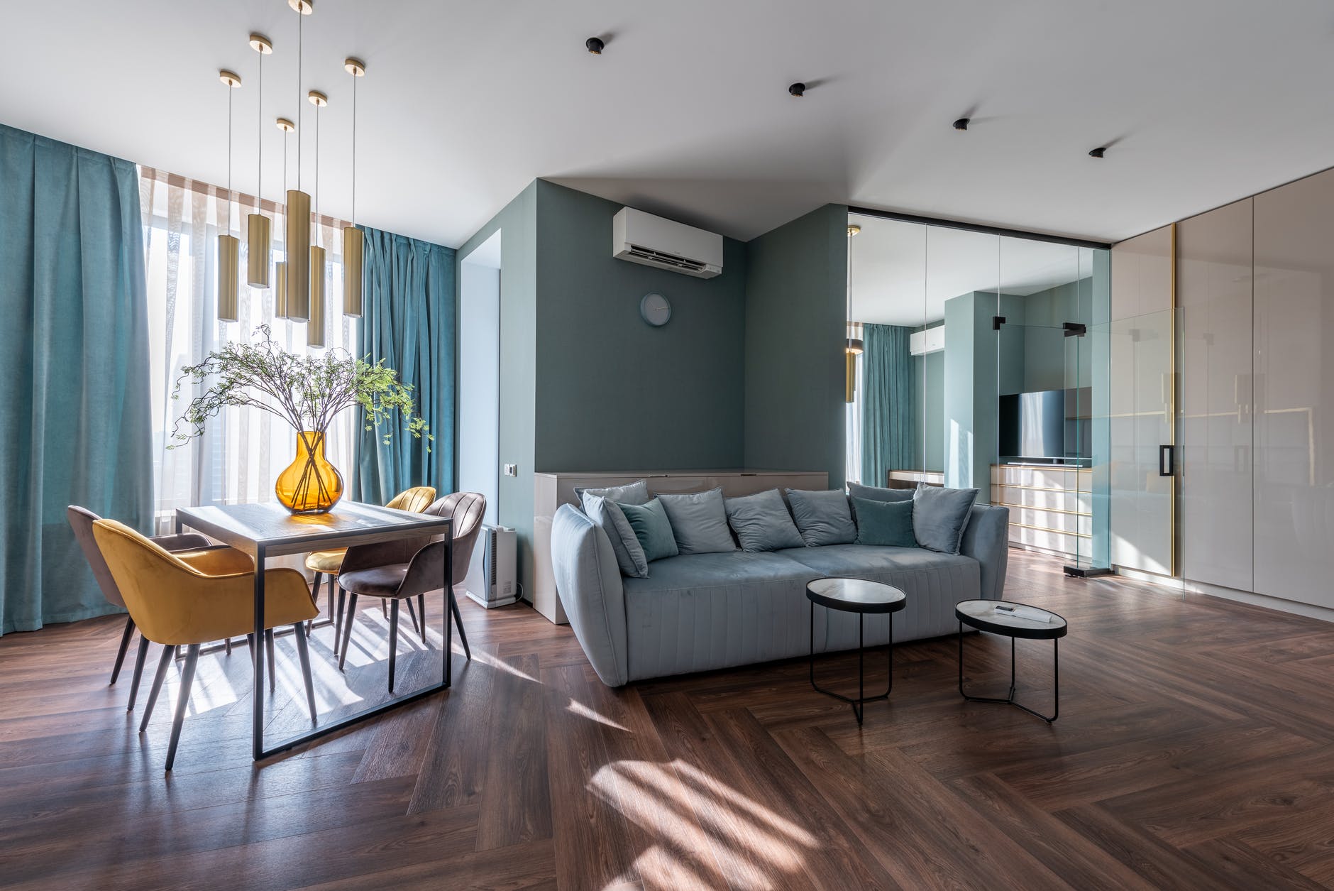 interior of spacious living room with minimalist furniture