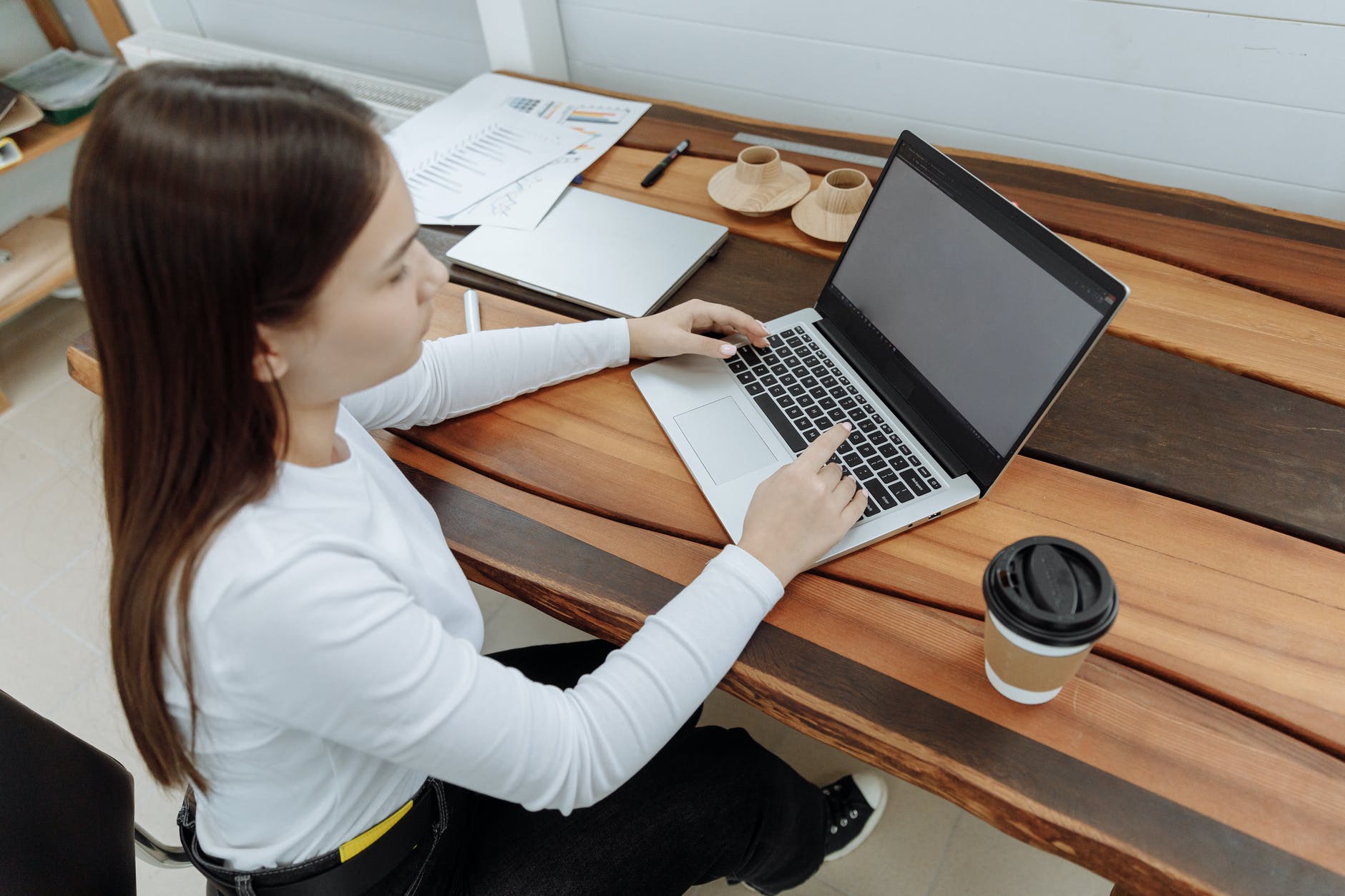 woman using her laptop for work